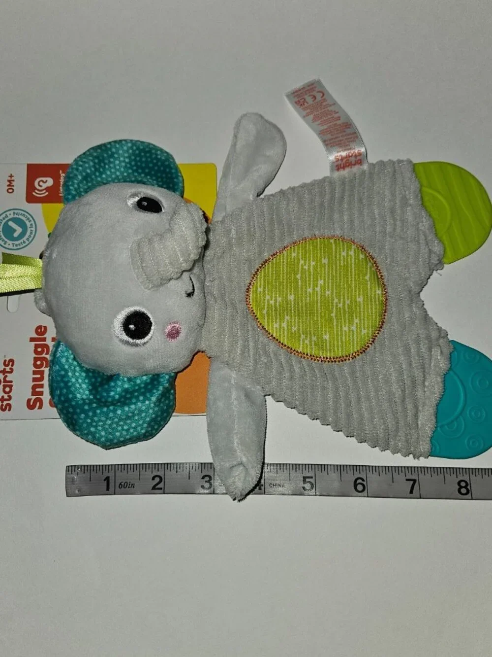 NEW Bright Starts Elephant Teether Plush Baby Toy Snuggle Teethe Ribbed Crinkle